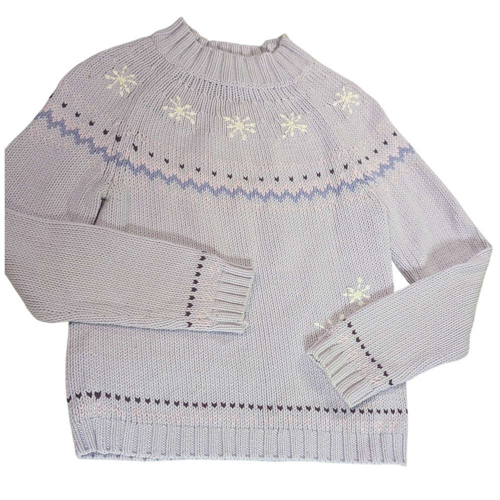 Covington Girls Fair Isle Snowflake Knit Sweater Light Purple Size L 14 16